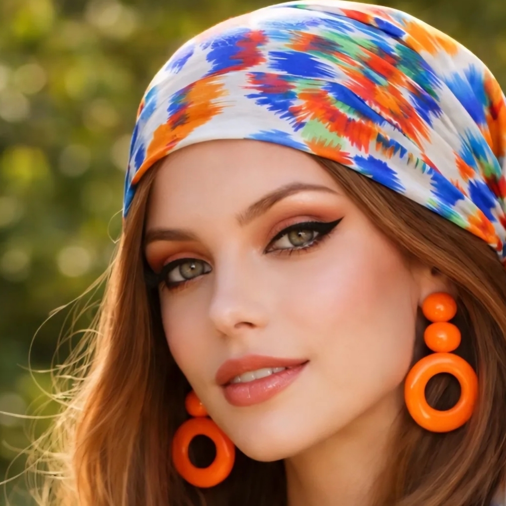 Vintage 70s Psychedeic Triangle Head Scarf Colorful Mod Boho Hair Wrap